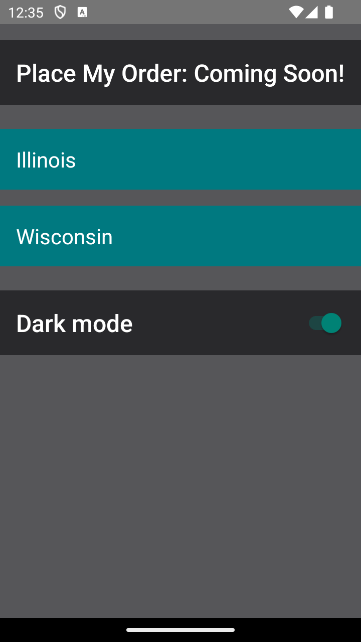 Screenshot of the application when it is in dark mode.