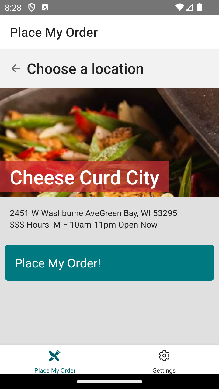 Screen Shot of the RestaurantDetails in Navigation