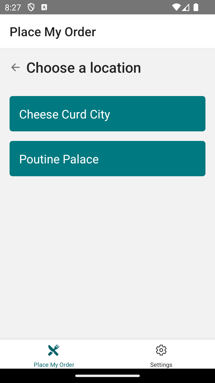 Screen Shot of the RestaurantList in Navigation