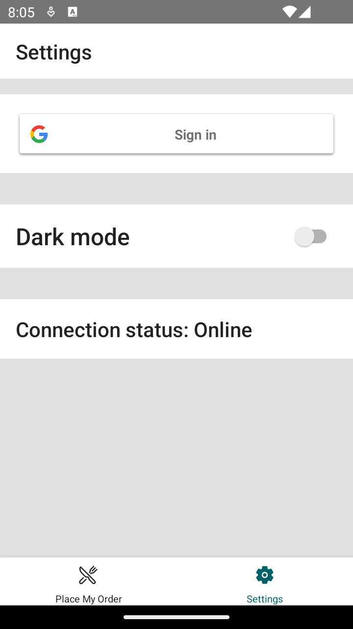 Screenshot of the application settings page with the connection status.